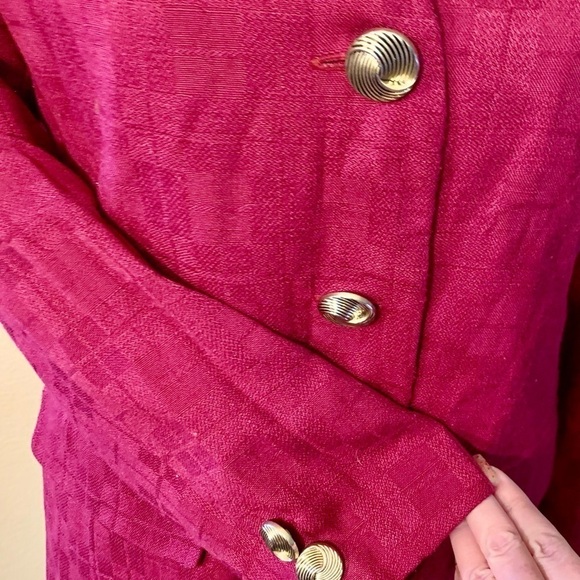Vintage Blazer 8 HBS Ltd Magenta Checkered pattern Gold-tone Button-Up Classic - Picture 6 of 13